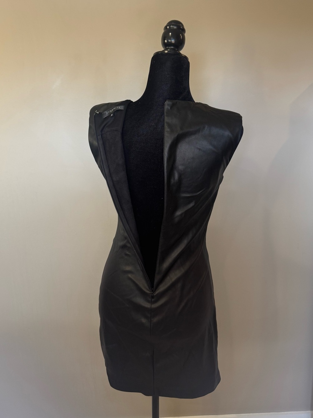 Dynamite Black Faux Leather Mini Dress Ruched Bodycon Sleeveless Size S - Picture 5 of 9